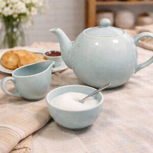 Like New! 4 Pce ROYAL DOULTON Gordon Ramsay Maze Light Blue Teapot Set COMPLETE